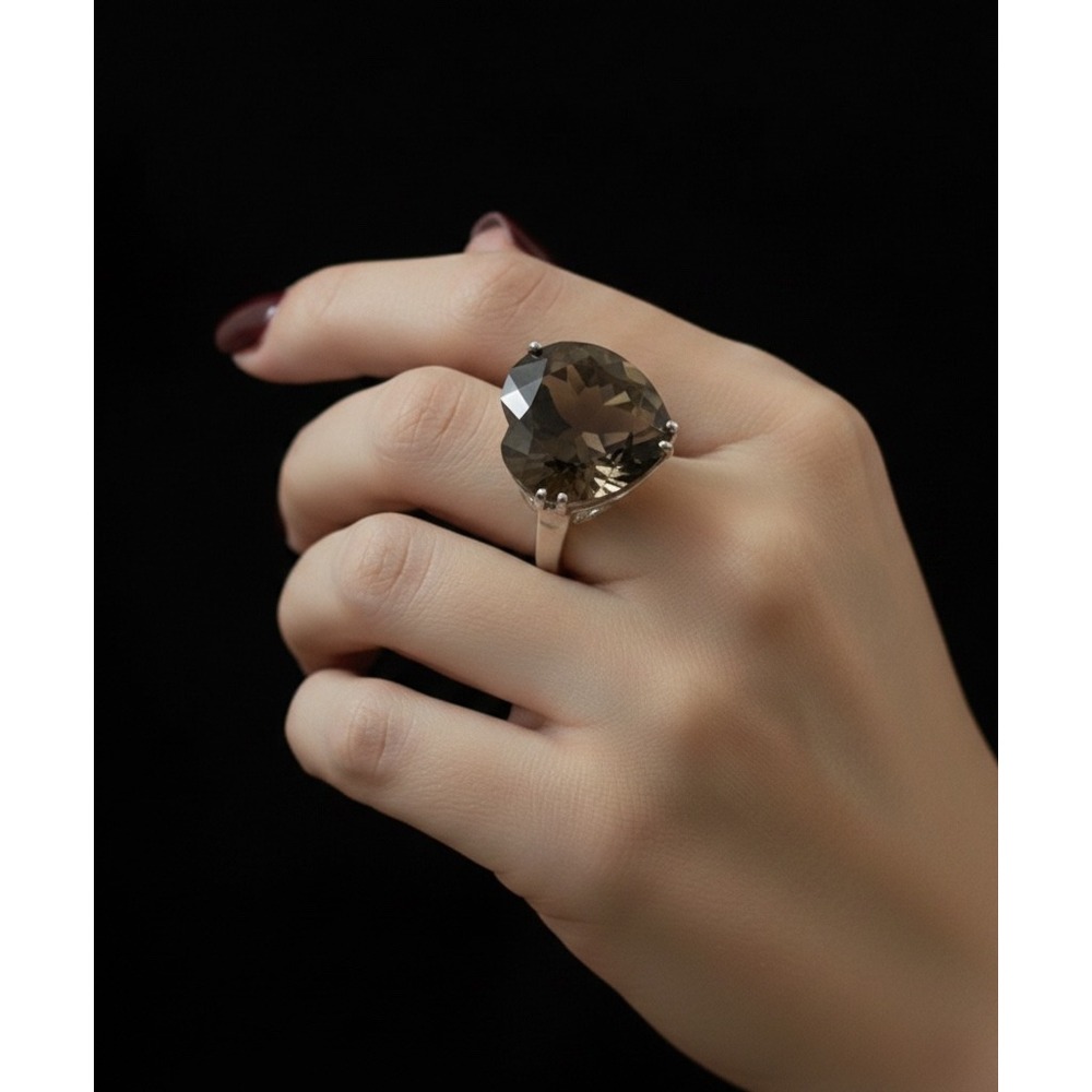 JTV SBL Heart Shaped ❤️ 9.25 Sterling Silver Smokey Quartz Ring Size 5